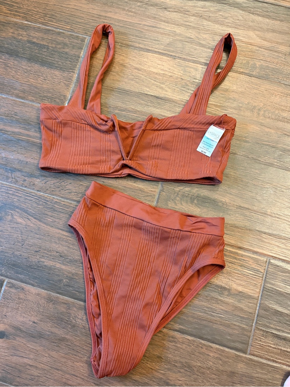 l*space Ribbed Rust High-Waist Bikini Set - Picture 2 of 3
